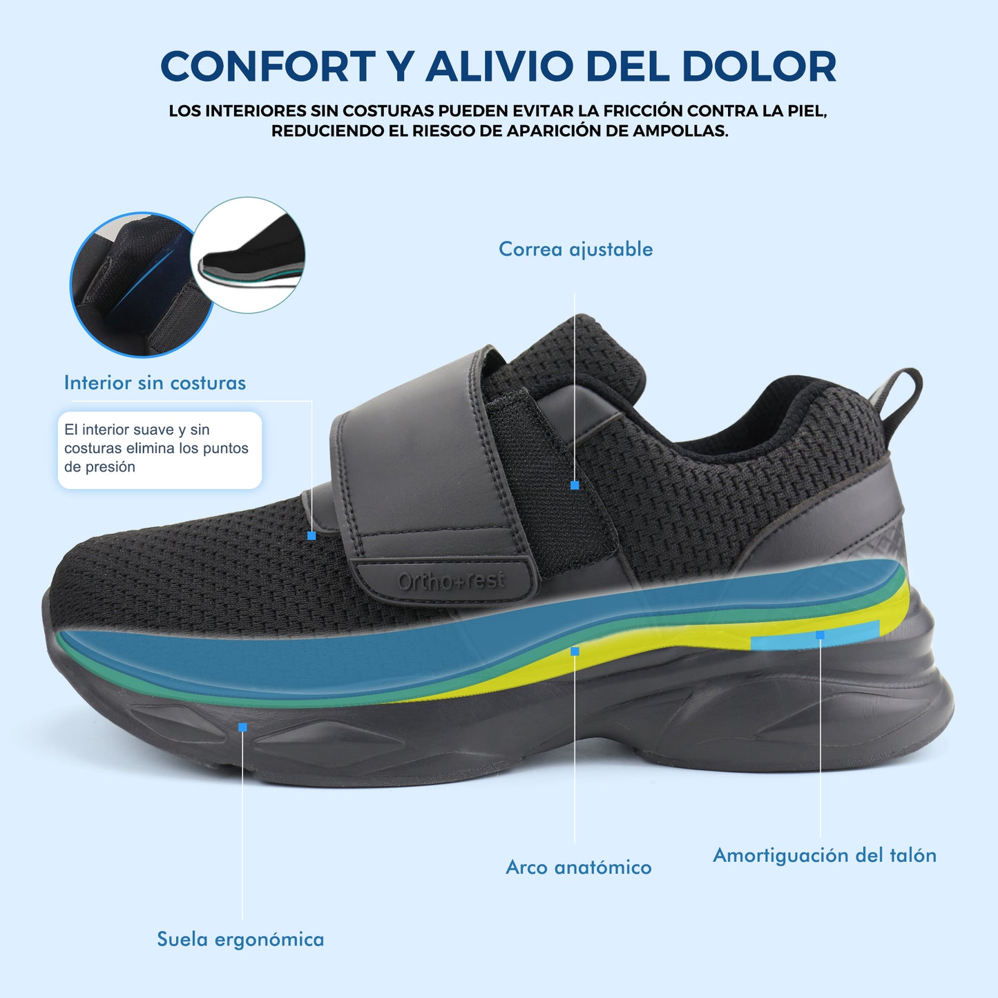 JABASIC Men Diabetic Walking Shoes Edema Shoes for Swollen Feet Arch Support Orthopedic Sneakers