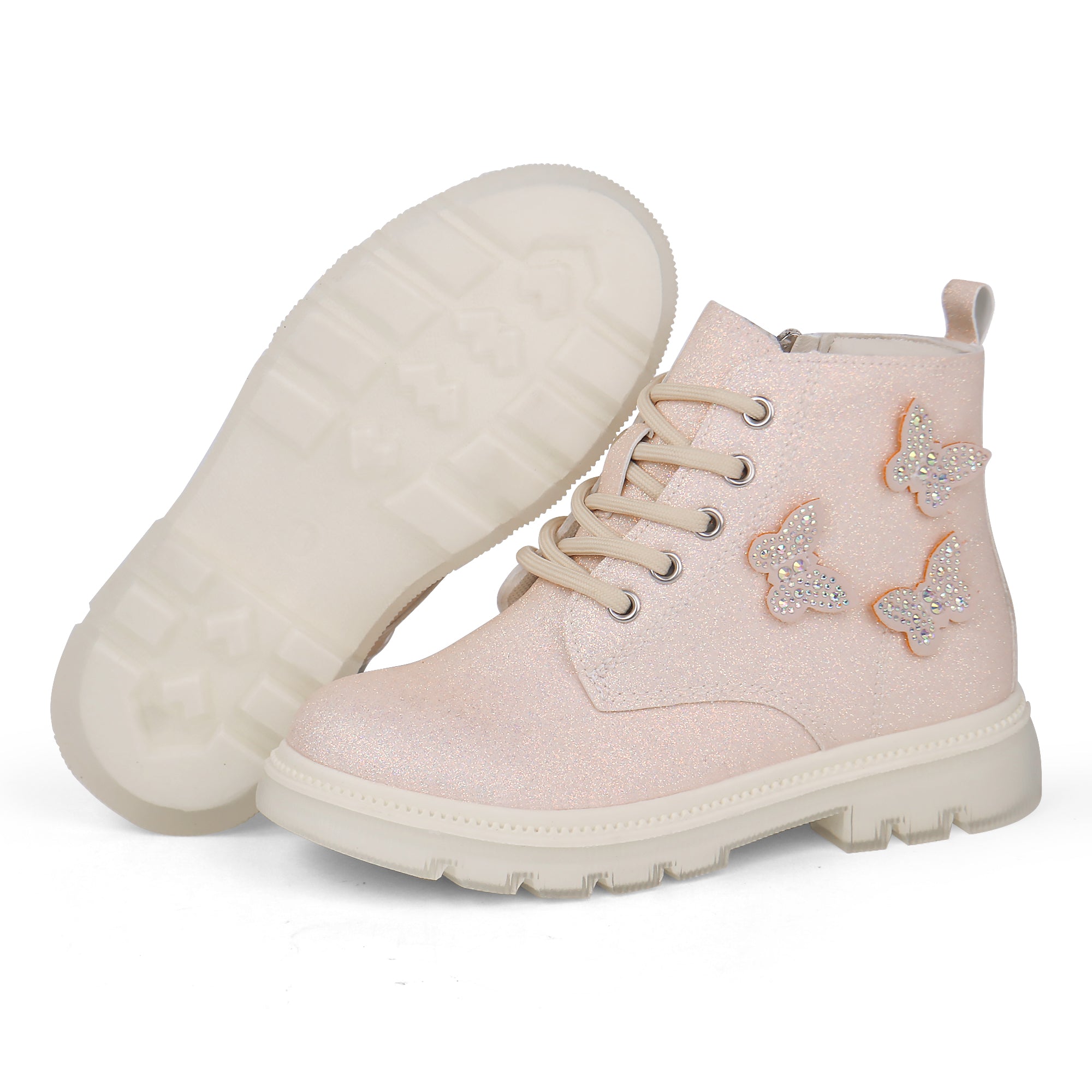 Girls Glittery Ankle Boots Kids Lace Up Combat Boots with