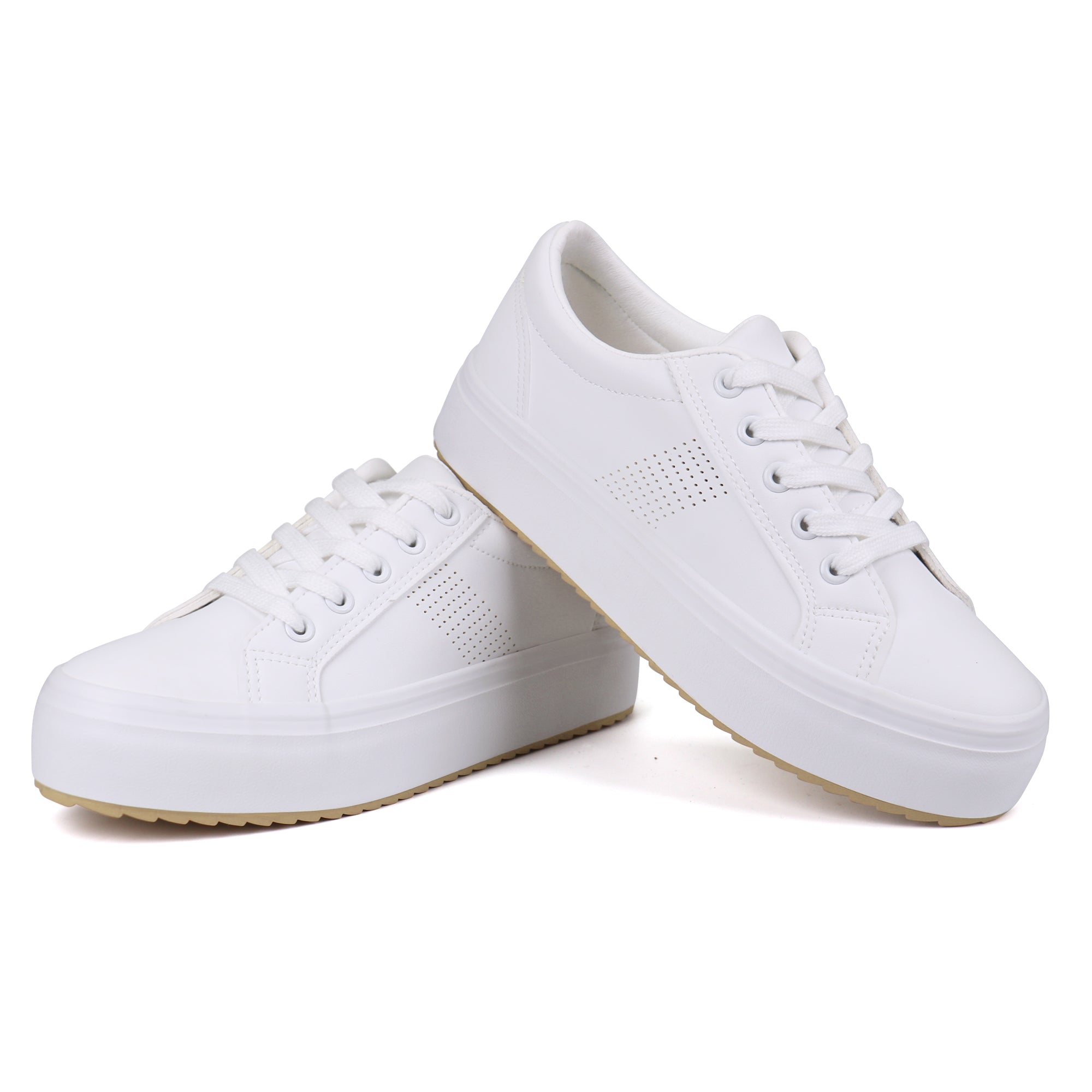 JABASIC Women Platform White Sneakers Lace Up Fashion Tennis Sneaker Casual  Walking Shoes