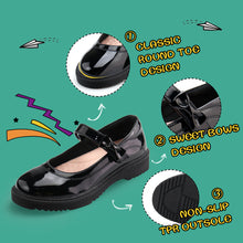 Load image into Gallery viewer, JABASIC Girls Black School Shoes Bow Oxford Mary Jane Flats
